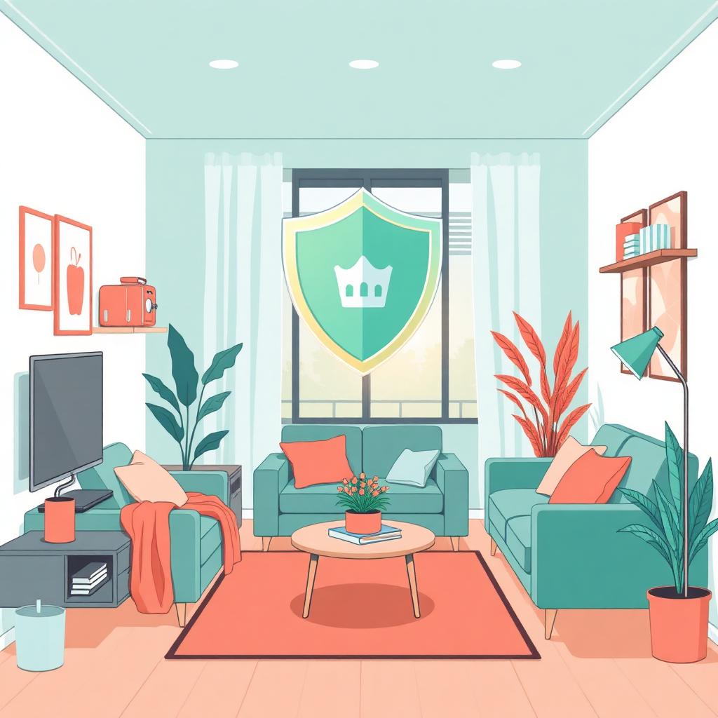 Apartment interior protected by an insurance shield
