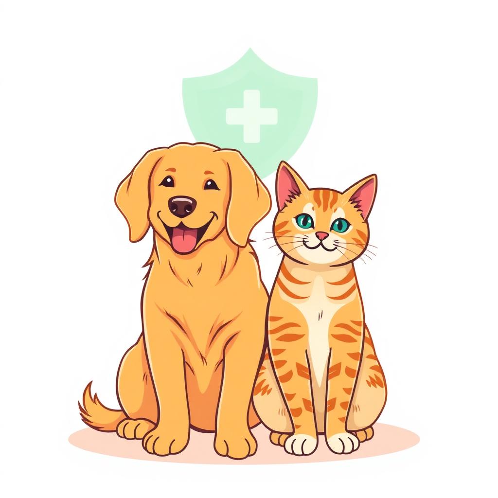 Happy dog and cat protected under a health shield