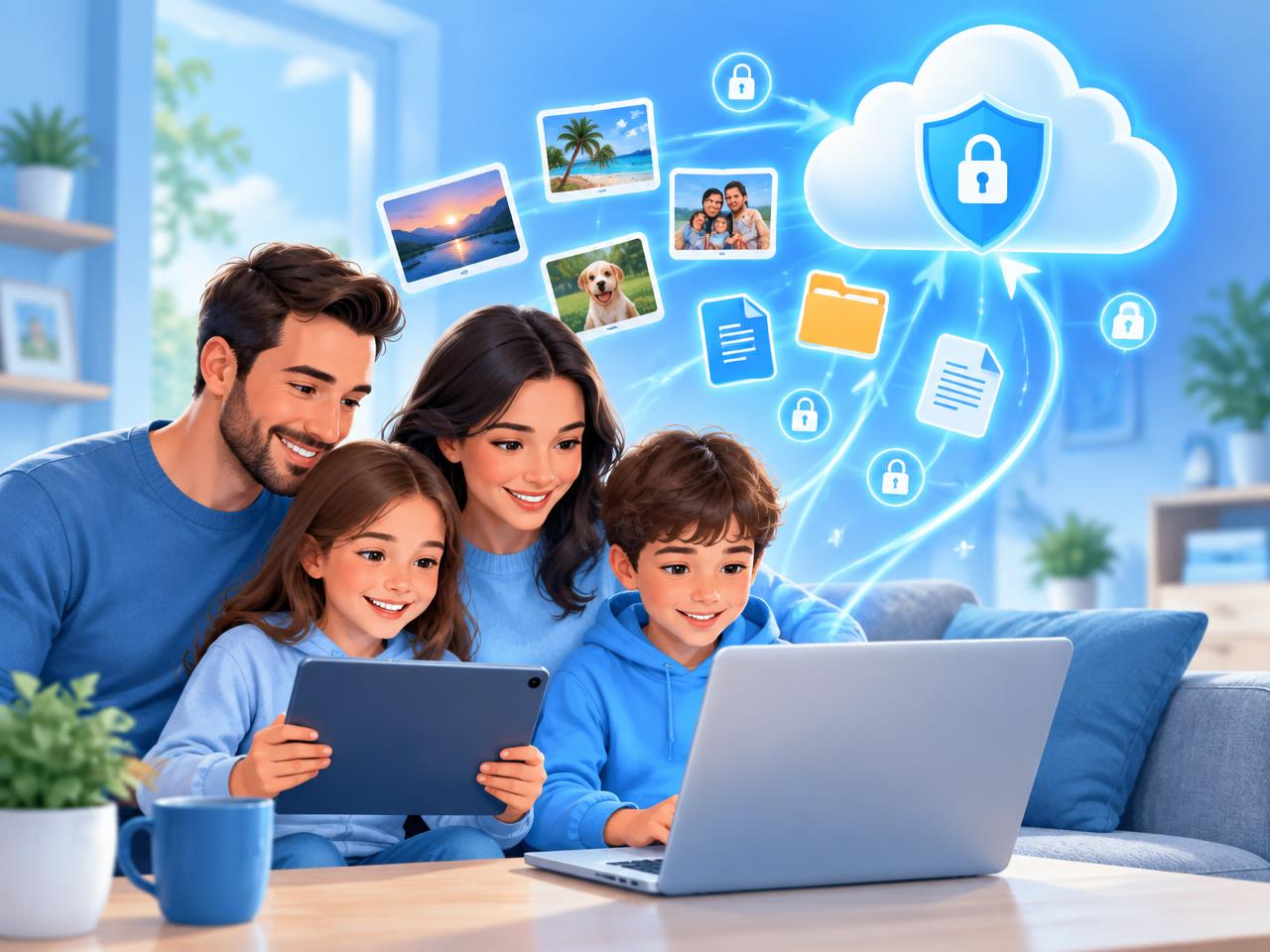 Family photos and digital files protected by encrypted cloud backup